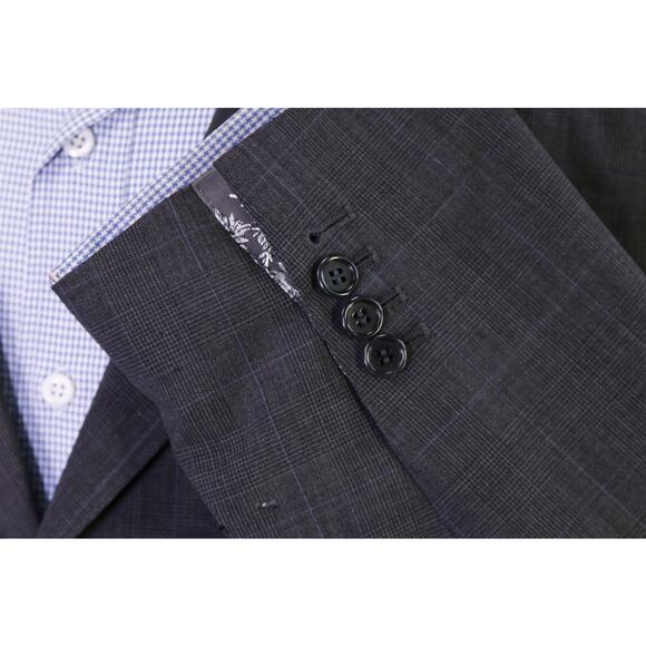 Custom Tailored Recent Bespoke Gray Plaid 2-Btn Wool Blazer Jacket 44L - Picture 7 of 9